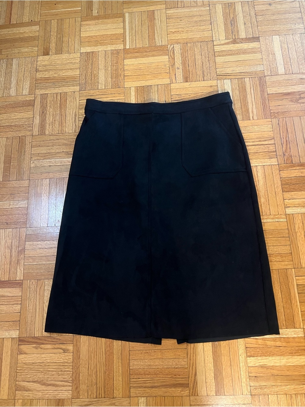Fall Trend! Catherine Malandrino Black Suede Faux Leather Midi A-Line Skirt 14